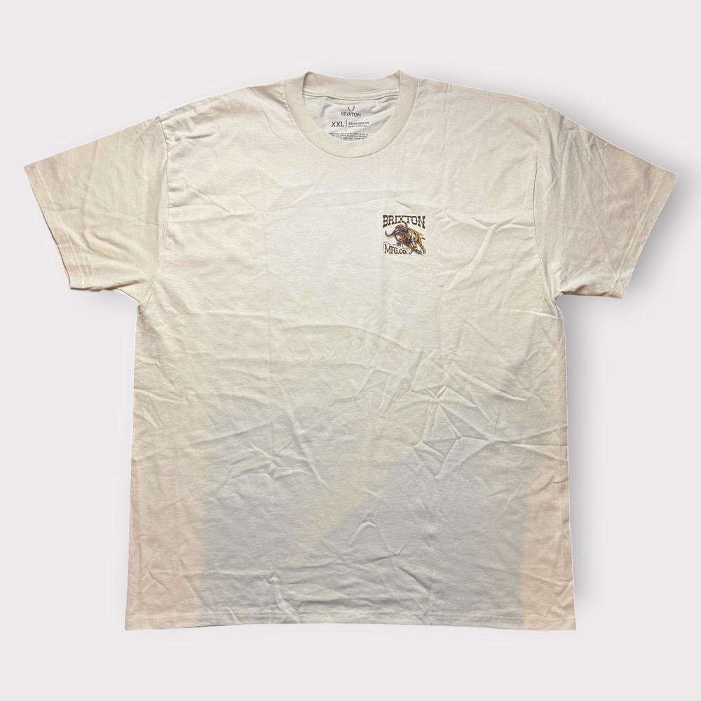 Brixton MFG Co Mens XXL Cream Charging Bull Graphic T-Shirt Standard Fit Cotton - Picture 2 of 8